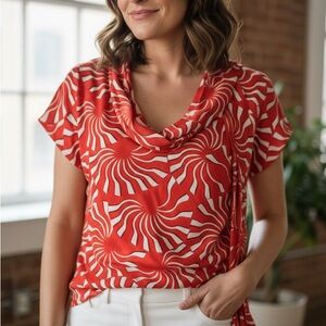 Diane Von Furstenberg Orange and White Swirl Blouse‎